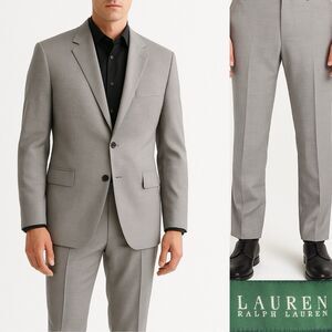 Ralph Lauren Mens 2-Pcs Suit Solid Light Gray Jacket Sz 42R 34Wx27L Pants Wool